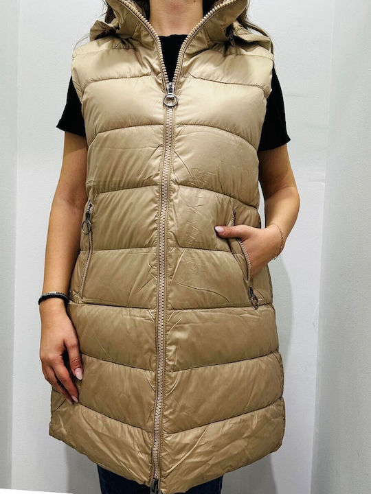 Mezzo Mezzo Lang Damen Ärmellos Puffer Jacke für Winter Tabac Braun