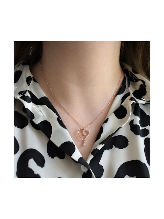 Necklace with design Heart from Rose Gold 14K with Zircon