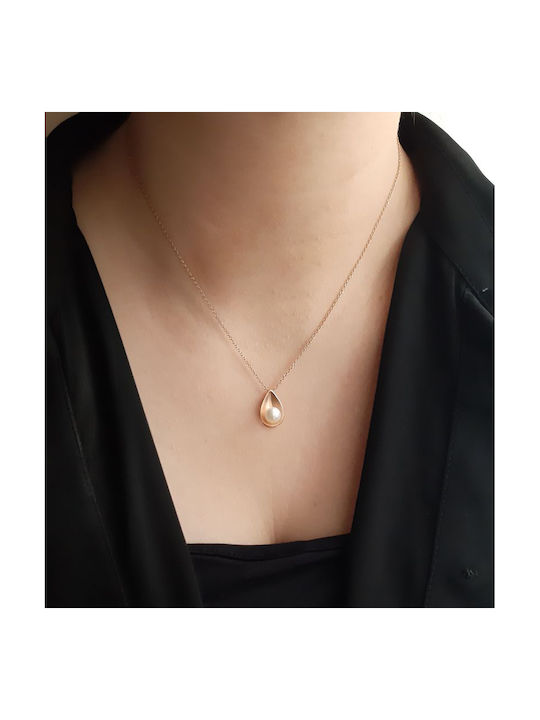 Necklace with design Tear from Rose Gold 14K with Pearls