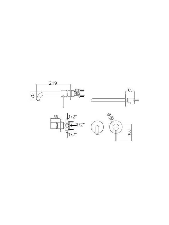 Excel Romina Built-in Mixer & Spout Set for for Bathroom Sink 1 Exit Silver