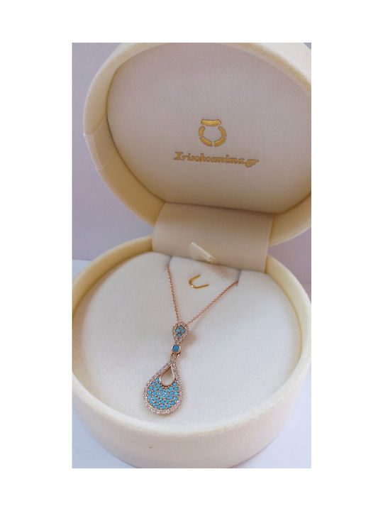 Xrisokosmima Necklace from Rose Gold 14K with Zircon