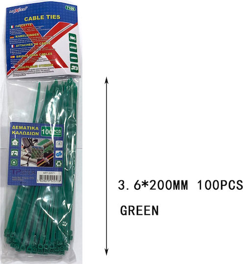 Tpster Δεματικά Καλωδίων Πλαστικά 200mmx3.6mm σε Πράσινο χρώμα (100τμχ) (32571)