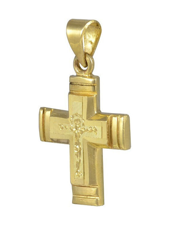 14K gold baptismal cross with engraved crucifix (ST001303)