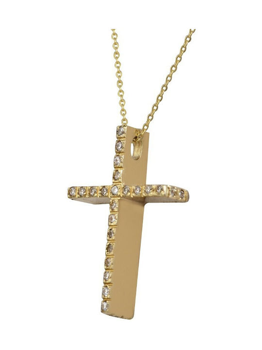 14K gold cross with chain, with white cubic zirconia (SE000126) 266K