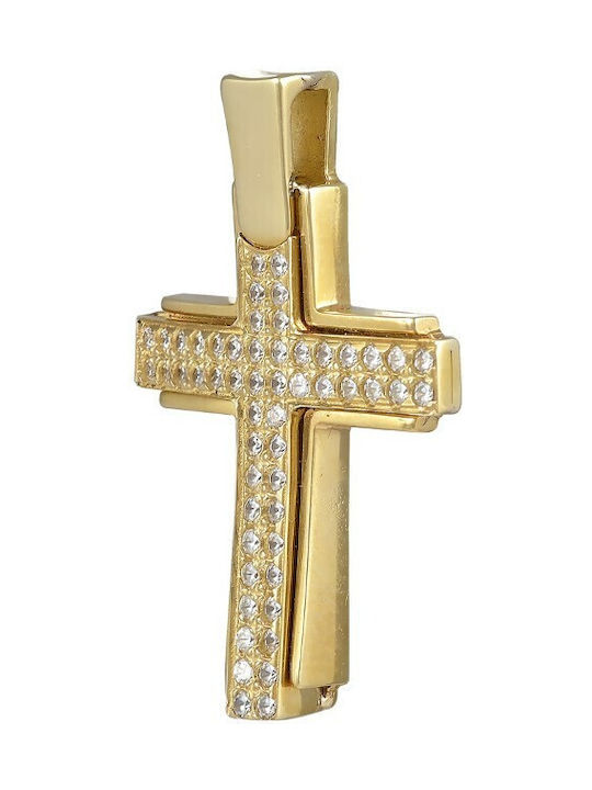 Women's baptismal cross in 14K gold, with white cubic zirconia (ΣΤ001428) 1302K