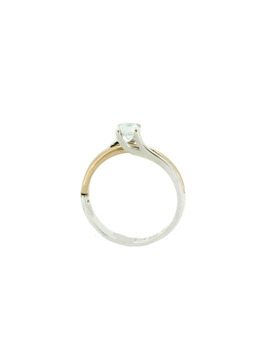 Single Stone Bread Ring in White and Rose Gold K14 with Zirconia ΔK0870