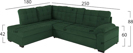 Jade Γωνιακός Καναπές Κρεβάτι Βελούδινος Jade Γωνιακός Καναπές Κρεβάτι Βελούδινος