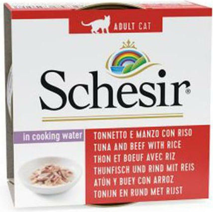 Schesir Nature for Cat Wet Food for Adult Cats in Cans with Calf, Rice and Tuna Gluten-Free 85gr