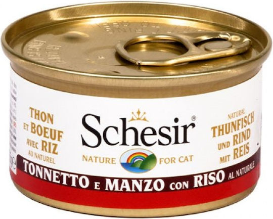 Schesir Nature for Cat Wet Food for Adult Cats in Cans with Calf, Rice and Tuna Gluten-Free 85gr