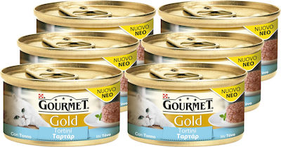 Purina Gourmet Gold Nasses Katzenfutter für Katze in Dose mit Thunfisch 6x85gr