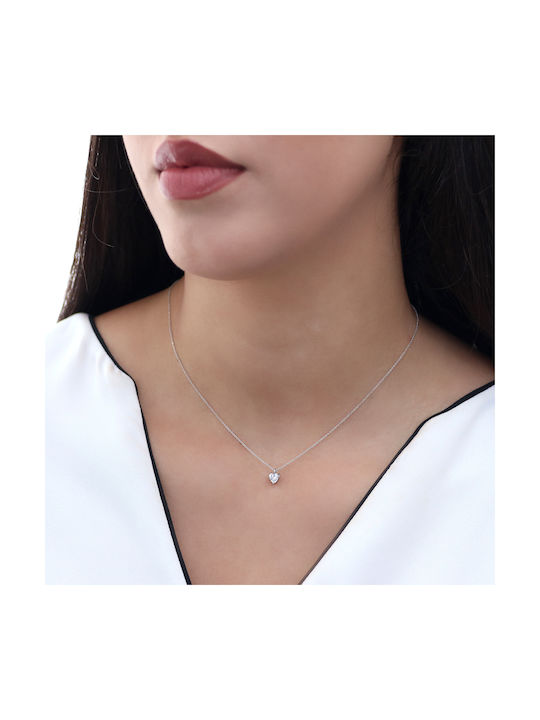 Necklace with design Heart from White Gold 14K with Zircon