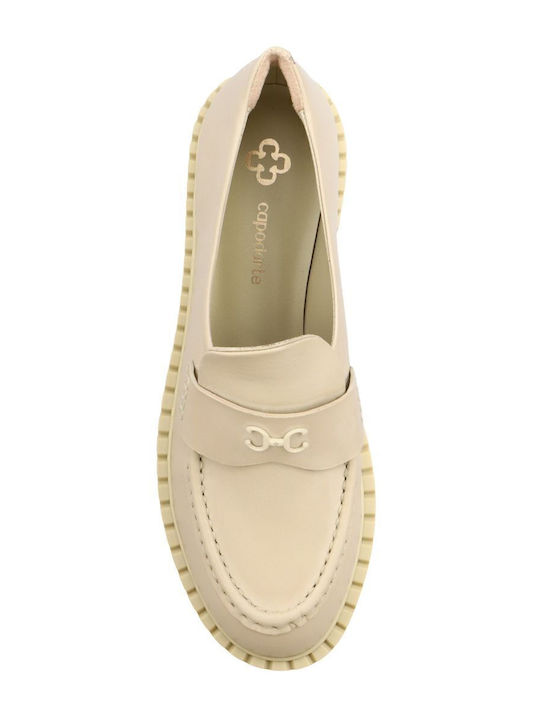 Δερμάτινα Γυναικεία Loafers σε Μπεζ Χρώμα