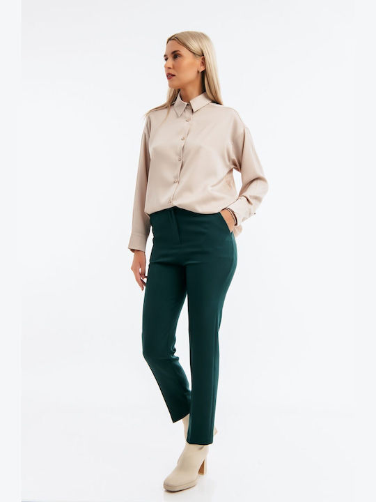 Freestyle Women's Fabric Trousers in Straight Line Green