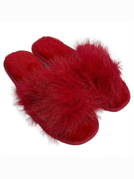 Ustyle Women's Slippers with Fur Red