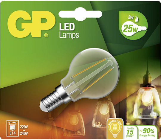 GP Batteries 078104 Λάμπα LED 2W 63.5εκ. για Ντουί E14 Θερμό Λευκό 250lm
