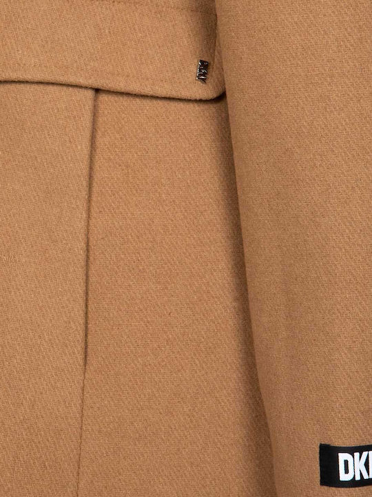 Wool Women's Beige Coat with Buttons