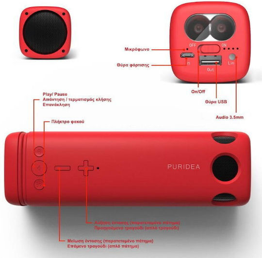 Puridea i2 Ηχείο Bluetooth 3W Κόκκινο