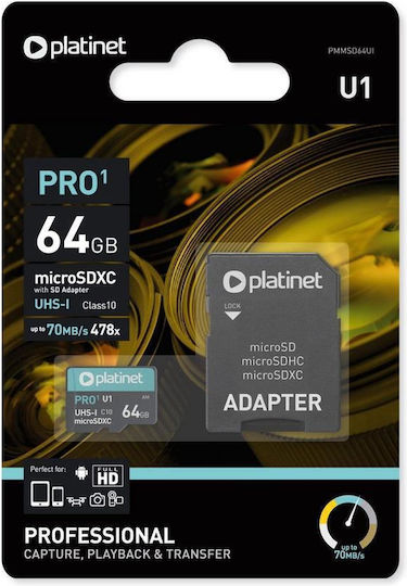 Platinet microSDXC 64GB U1 V10 UHS-I 70MB/s