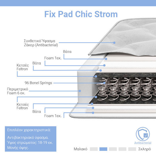 Chic Strom Fix Pad Single Orthopedic Mattress Double-Sided 90x190x18cm with Springs