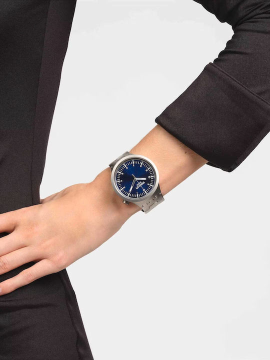 Swatch Indigo Hour Men's Watch 47mm Battery with Silver Metal Bracelet