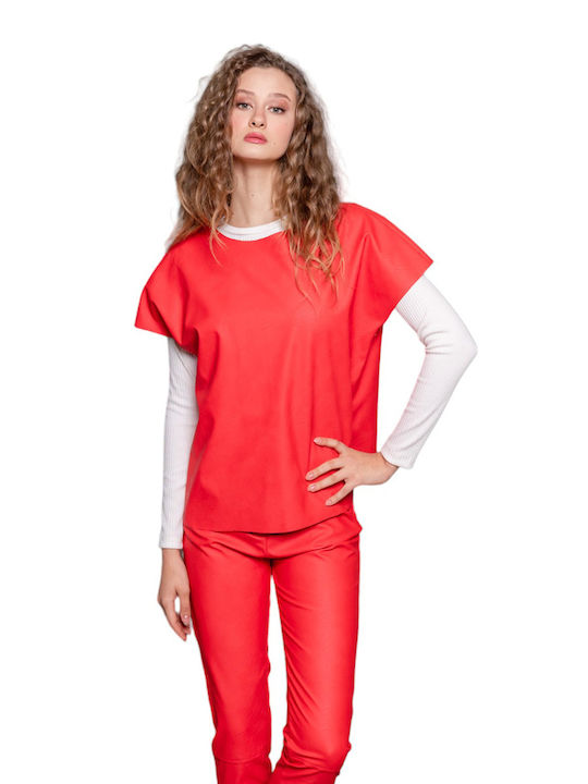 Collectiva Noir Women's Blouse Short Sleeve Red