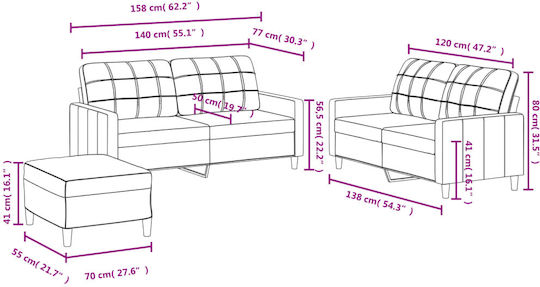 Living Room Furniture Set 3-Seater & 2-Seater & Stool Black