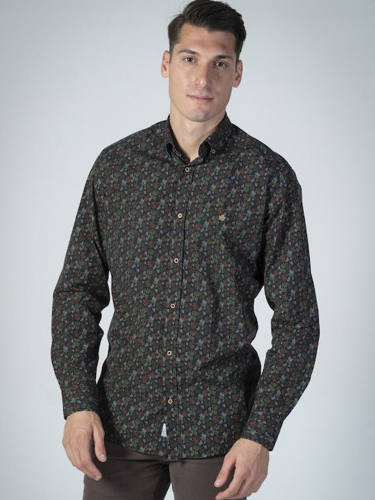 Dors Men's Shirt Long Sleeve Cotton Floral Black