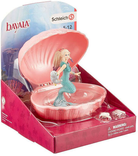 Schleich-S Miniature Toy Mermaid With Baby Seal In Shell Bayala