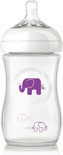 Philips Plastic Baby Bottle Natural Anti-colic with Silicone Teat for 1+ Months Purple Elephants - Purple 260ml