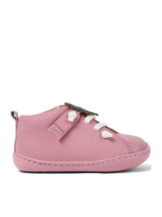 Leather Kids Boots with Laces Pink