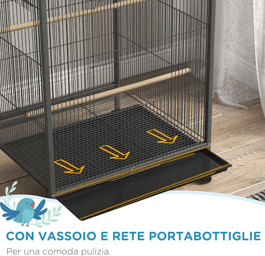 Pawhut Ξύλινο Κλουβί Πτηνών Bird 48x46x74εκ. Γκρι