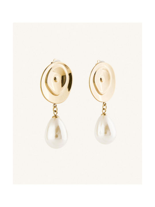 StanStefan Set Earrings Pendants with Clip made of Steel Gold Plated with Pearls