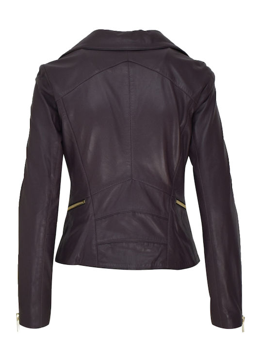 Women's Short Biker Leather Jacket for Winter Purple