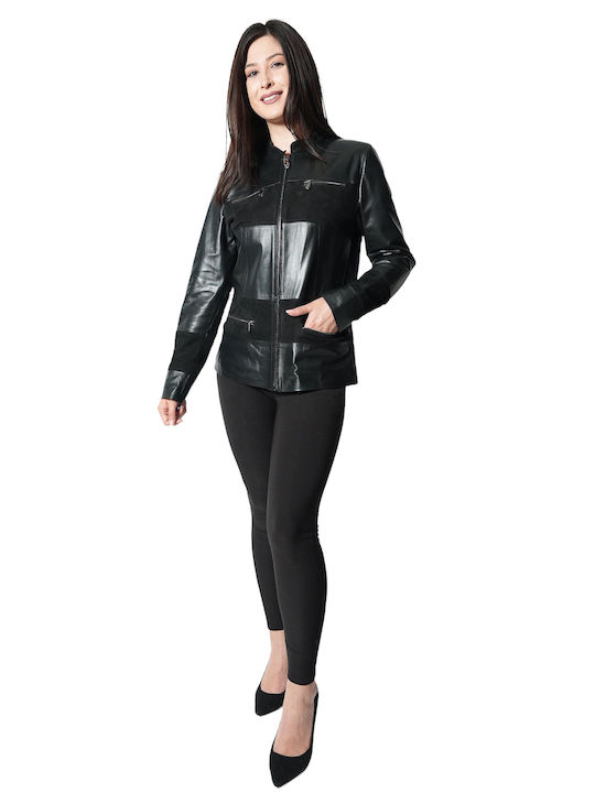 MARKOS LEATHER Women's Short Lifestyle Leather Jacket for Winter Black