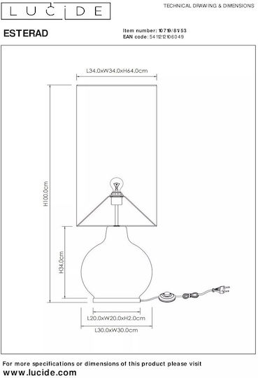 Lucide Lightning Floor Lamp H100cm. with Socket for Bulb E27 Orange
