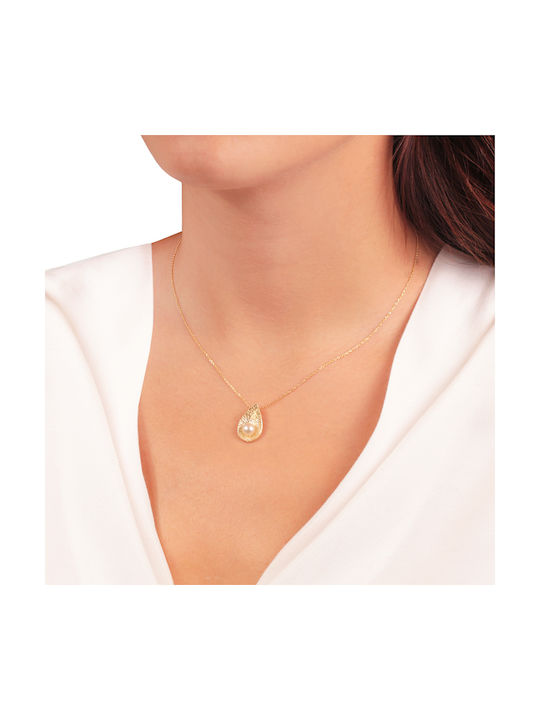 Abadianakis Necklace with design Tear from Gold Plated Silver with Pearls