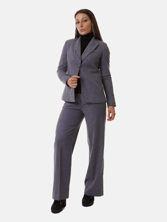 Damen Stoff Hose Gestreift Gray