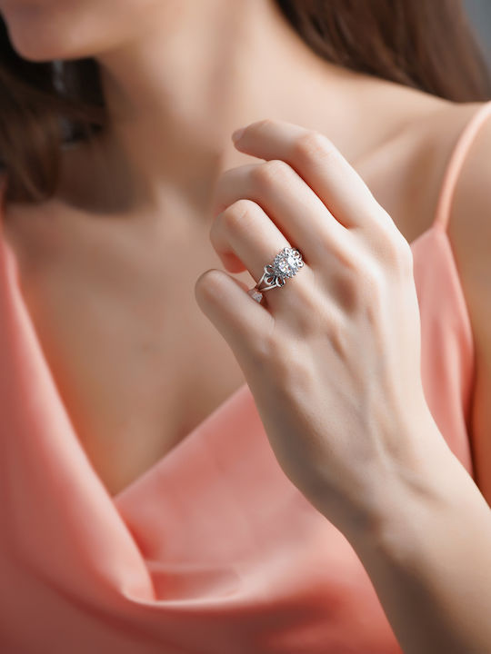 Kiriakos Gofas Set with Necklace , Earrings & Ring from White Gold 14K with Stones