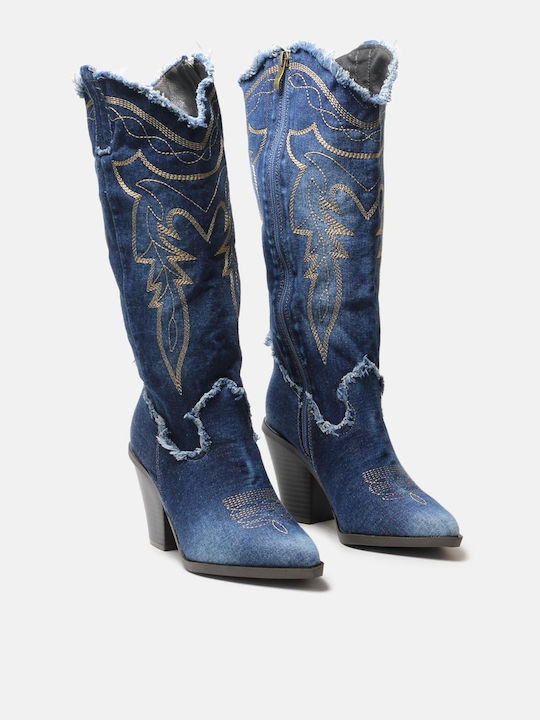 InShoes Γυναικείες Μπότες Cowboy Μπλε