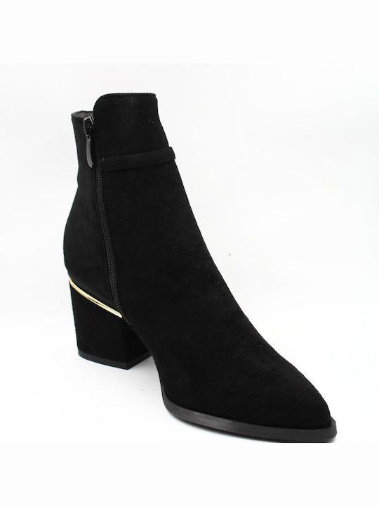 Plato Women's Suede Medium Heel Boots Black