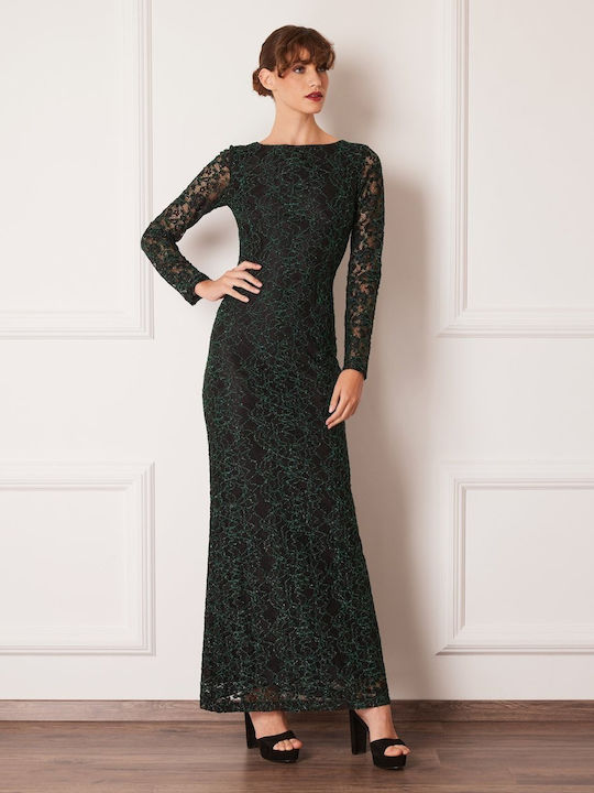 Forel Maxi Evening Dress with Lace Green