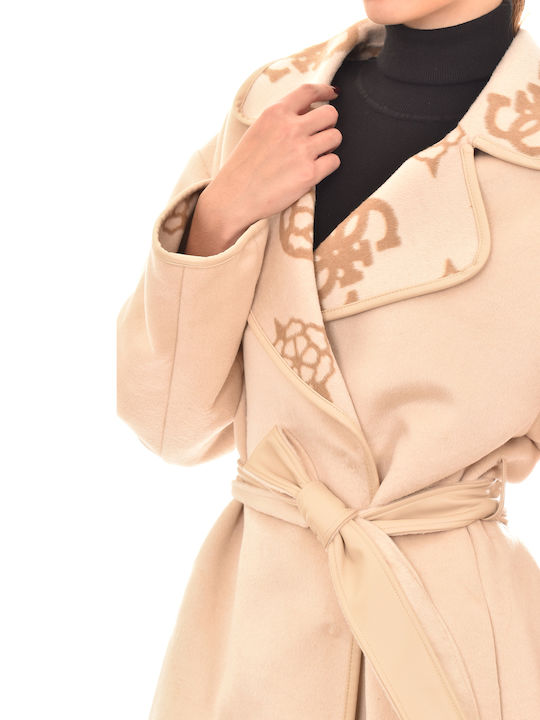 Women's Midi Coat with Buttons Pink
