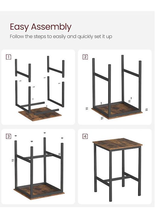 Square Table Bar Wooden with Metal Frame Metallic 60x60x92cm