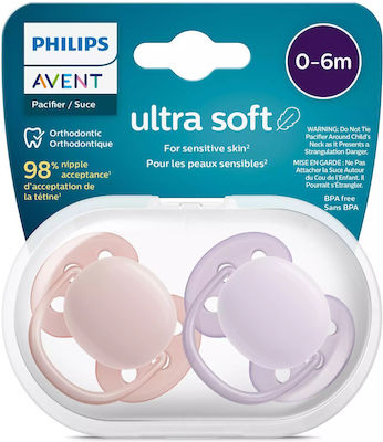 Philips Orthodontische Schnuller Silikon Ultraweich Pink / Purple für 0-6 Monate 2Stück