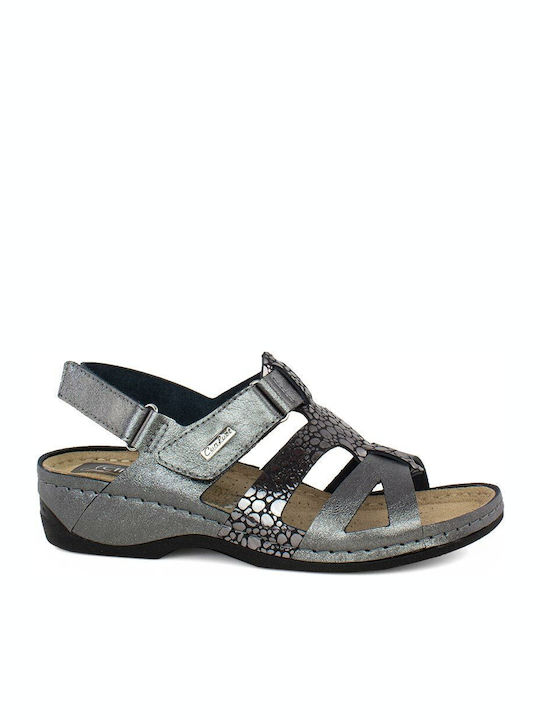 Castor Anatomic Leather Women's Flat Sandals Anatomic in Gray Color