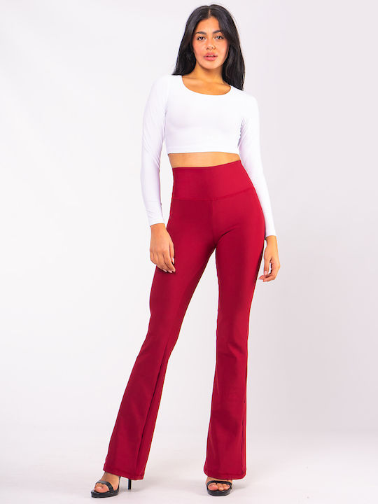 The Lady Women's High Waist Flared Sweatpants Burgundy