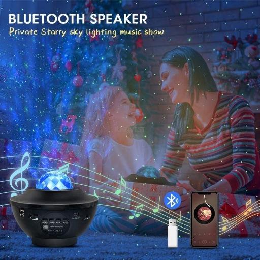 Led Rotating Kids Projector Lamp with Star Projection with Color Changes Black 16x16x11εκ.
