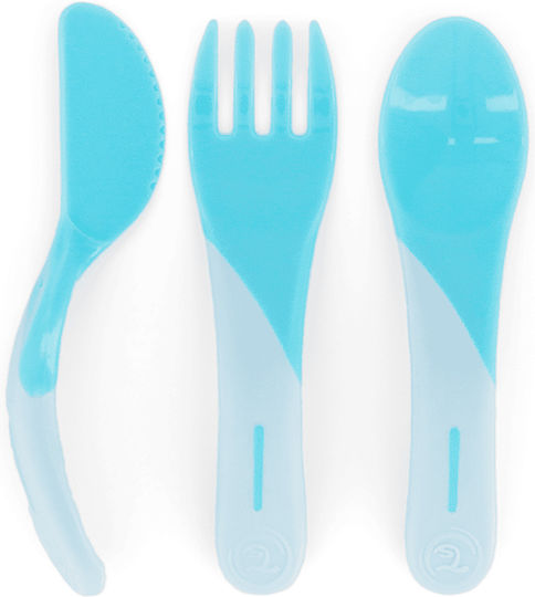 Twistshake Feeding Set Educational Set Spoon Knife Fork 6m+ Paste made of Plastic with Non-Slip Base Light Blue 3pcs for 6+ months
