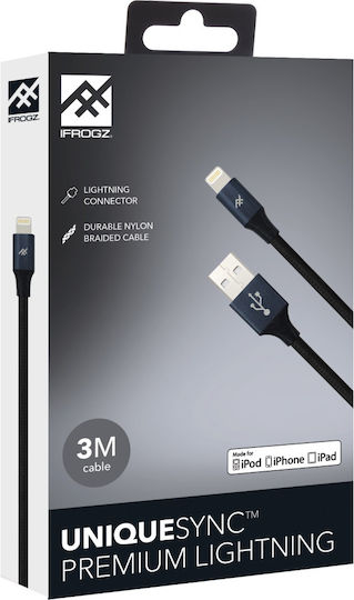iFrogz Braided USB to Lightning Cable Μαύρο 3m (IFUSLC-BK3)