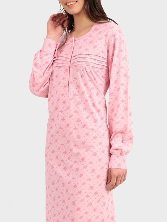 Lydia Creations Winter Cotton Women's Nightdress Pink